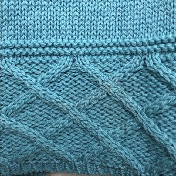 Aran Crafts Ireland Teal 100% Merino Wool Clover Knit Sweater - Picture 5 of 7